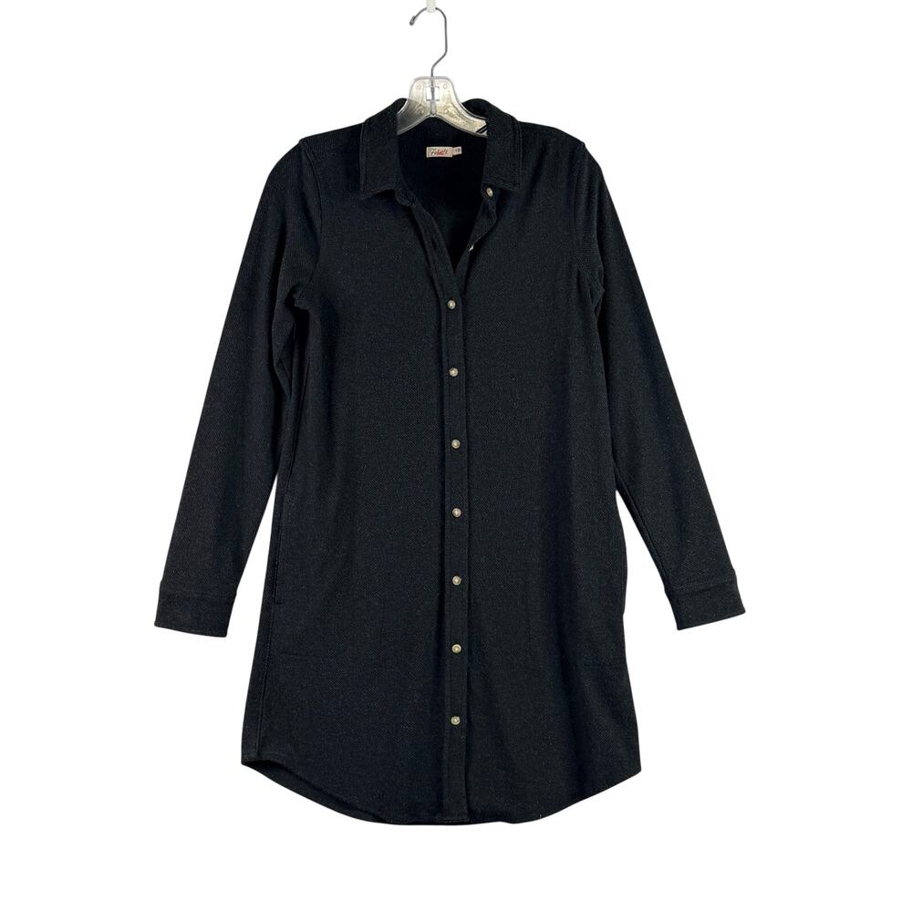 Faherty Legend Shirtdress Heathered Black Twill Stretch Button Up Relaxed